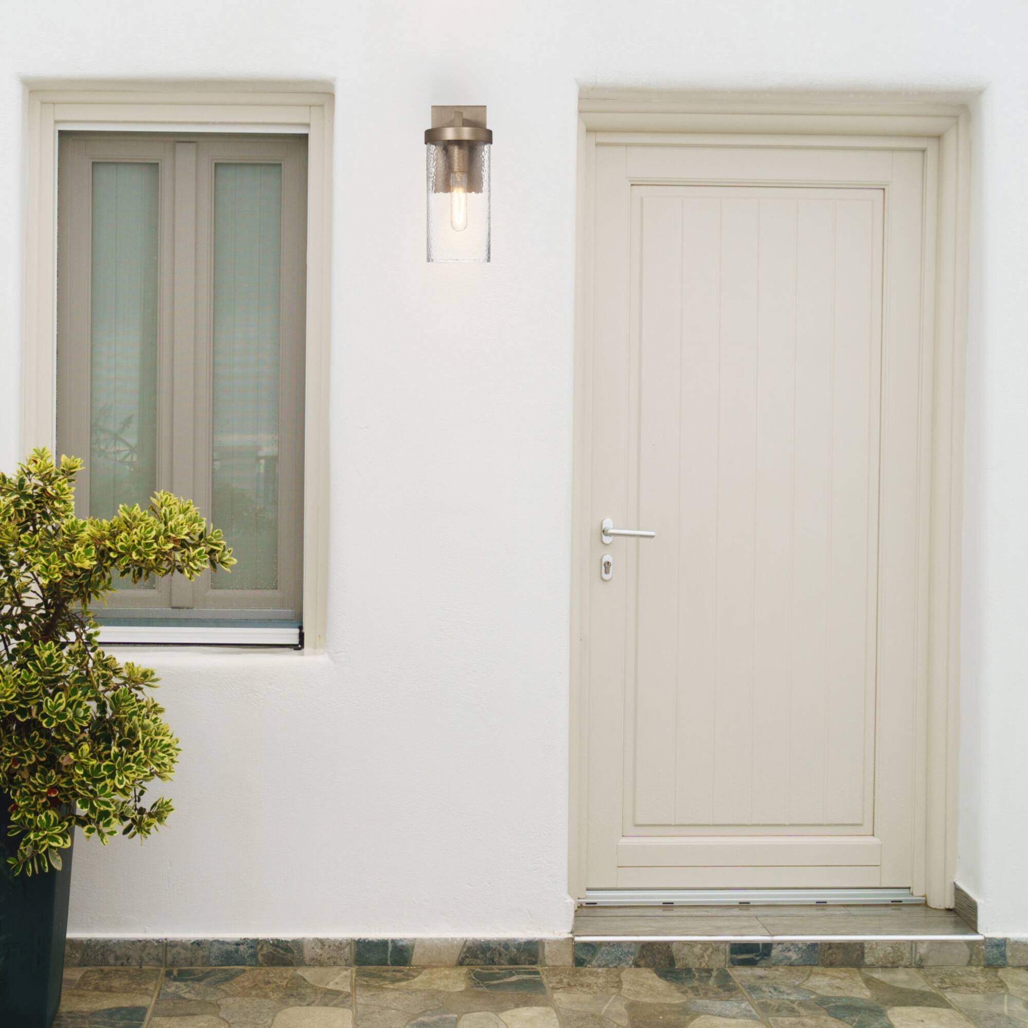 Hello Honey® Aria Tuscan Gold Cylindrical Textured Water Glass & Metal Wall Mounted Outdoor Light